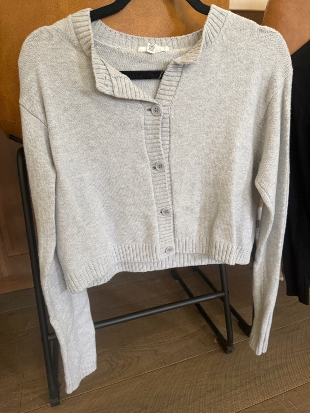 Light Gray Cropped Button-Front Women's Sweater and skirt set